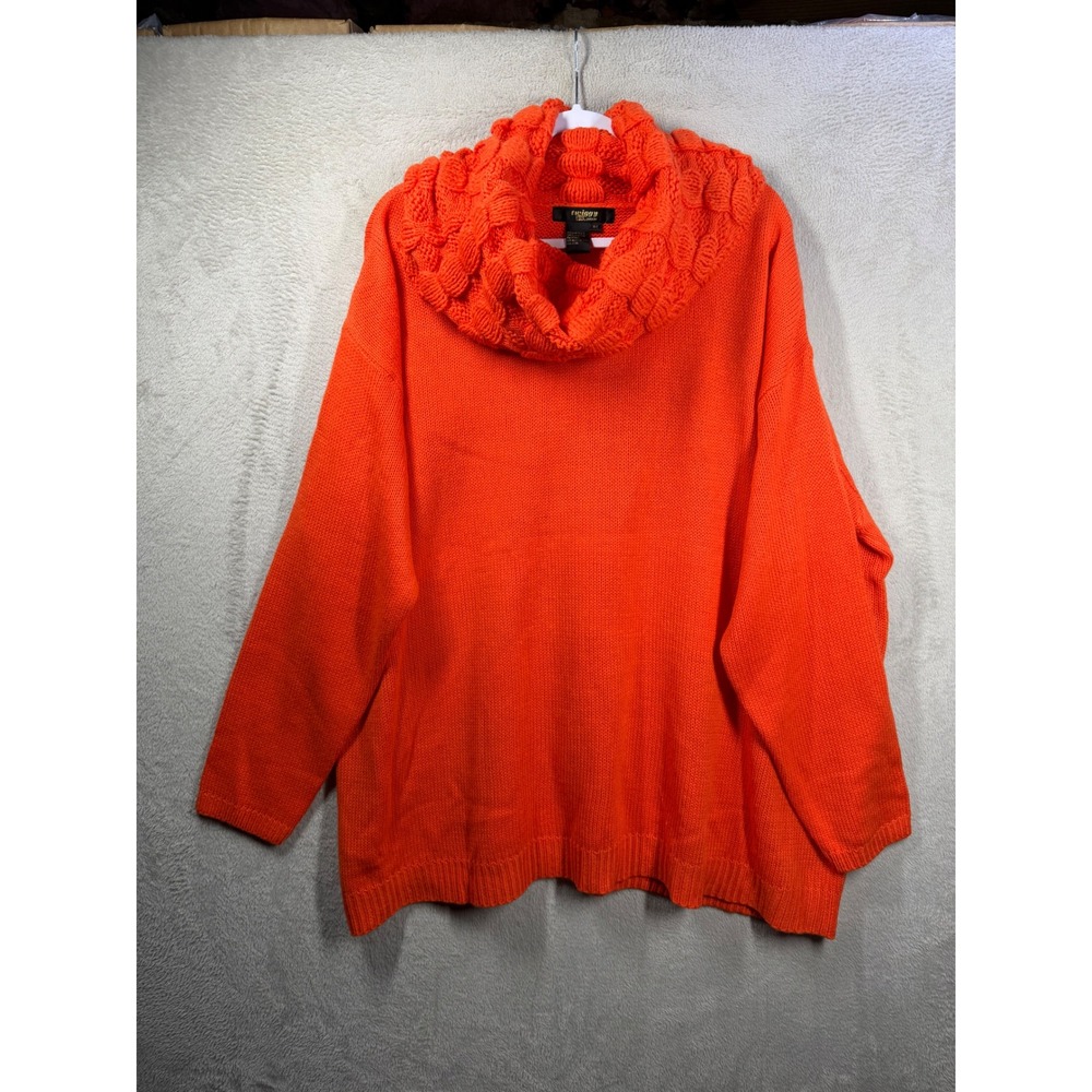 Twiggy London Cowl Neck Sweater Womens 3X Orange Chunky Knit Oversized Pullover